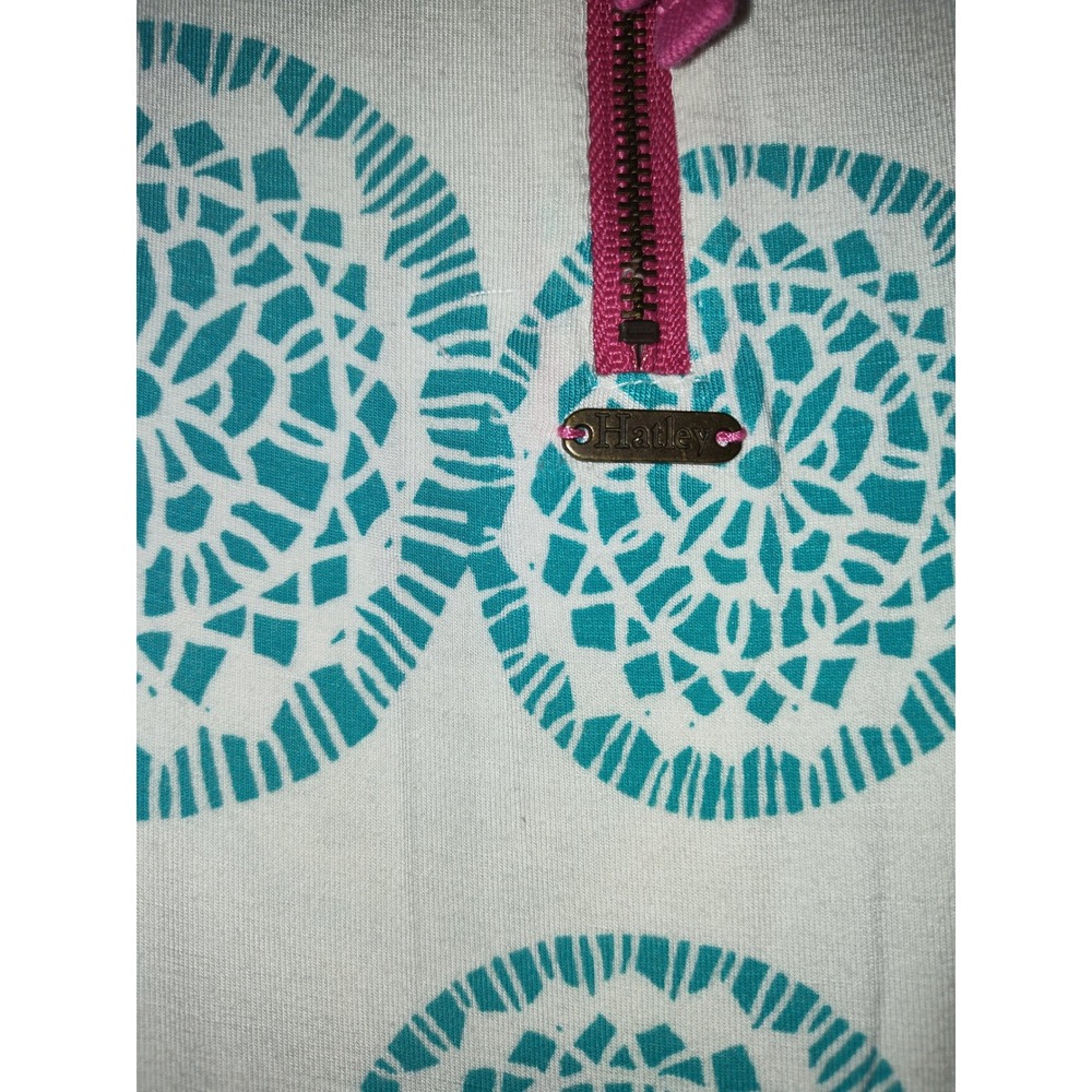 Hatley Womens Teal White Medallion Print Jersey Knit Shift Dress Pink Zip Small - Picture 3 of 5